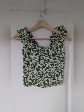 Abercrombie & Fitch Green Leaf Print Tie-Shoulder Crop Top Size XXS